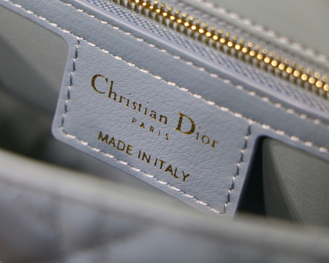 Cloud Blue Supple Cannage Calfskin Small Caro Bag Leather Shoulder Bag for Women