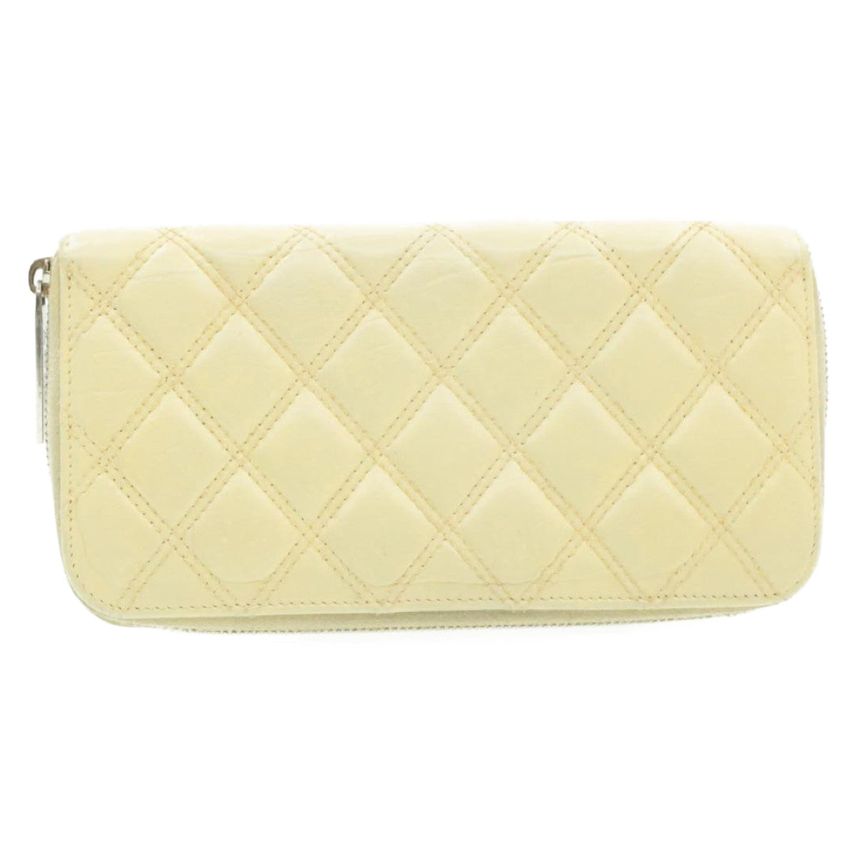 CHANEL Matelasse Zippy Long Wallet Beige CC Auth cr619