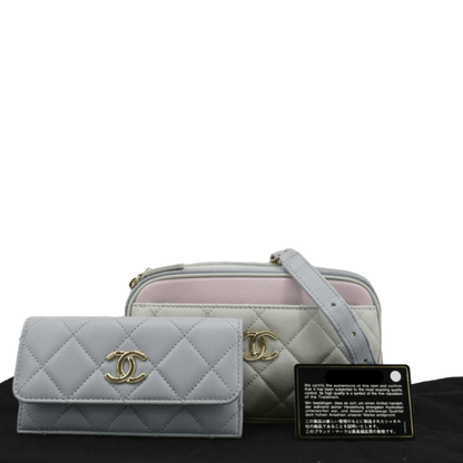 Chanel CC Double Zip Quilted Leather Tri-Color Belt Bag Pink