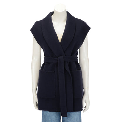 Dior Navy Wool Double Face Sleeveless Belted Coat FR 40