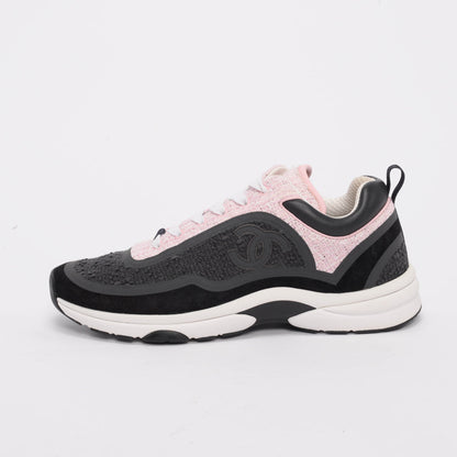 Chanel Grey & Pink Tweed CC Sneakers 42