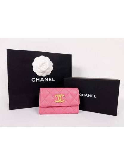 Gold Hardware CC Logo Calfskin Flap Half Wallet Pink Chanel
