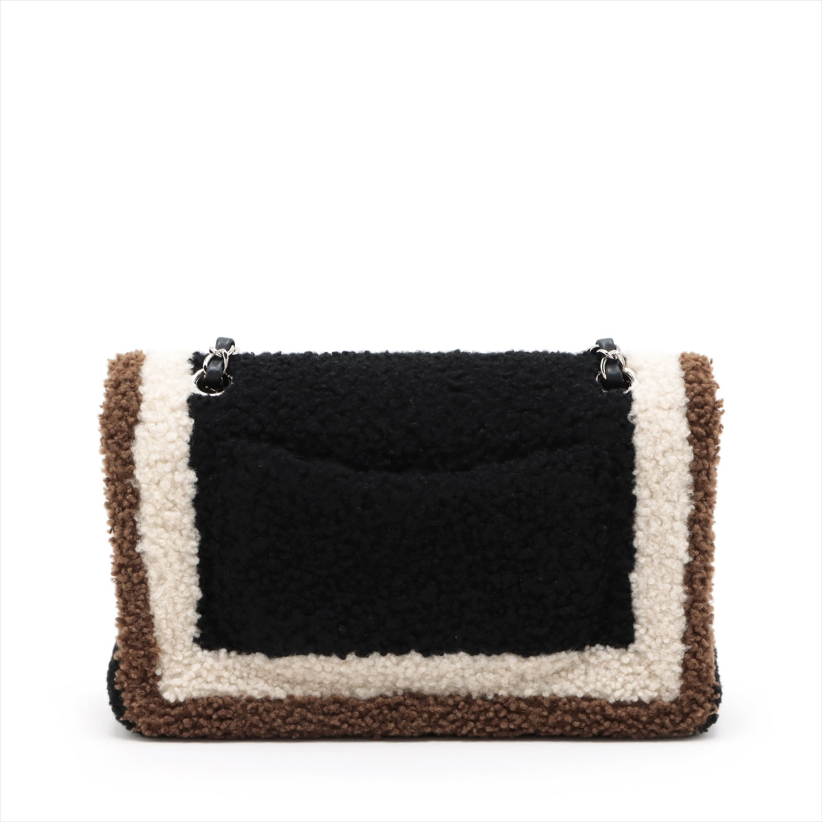 Chanel Cocomark Mouton Double Flap Double Chain Top Bag Black x Brown Silver  23rd