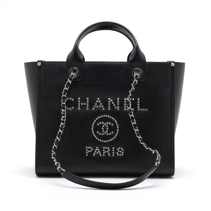 Chanel Deauville Caviar S 2WAY HandBag Black Silver G  25th