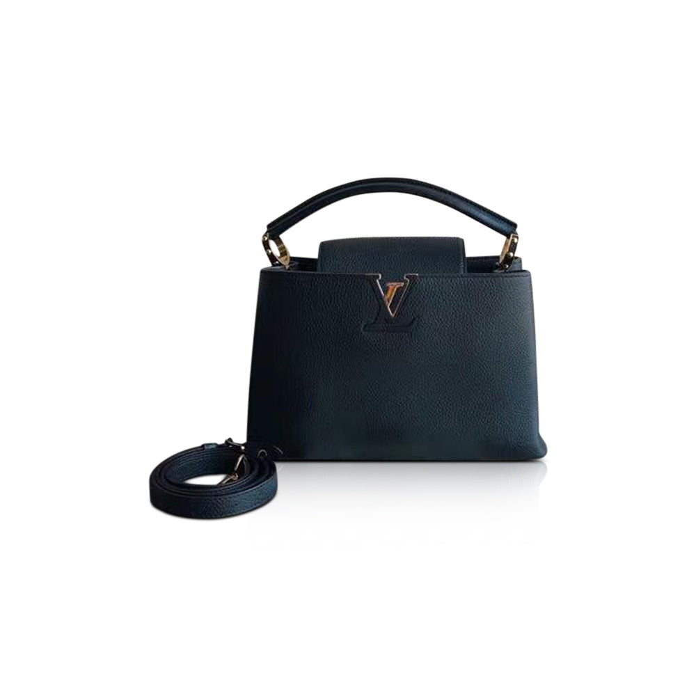 Louis-Vuitton Taurillon Leather Capucines Black PM Bag