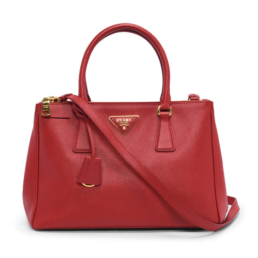 Prada Red Saffiano Lux Small Double Zip Tote