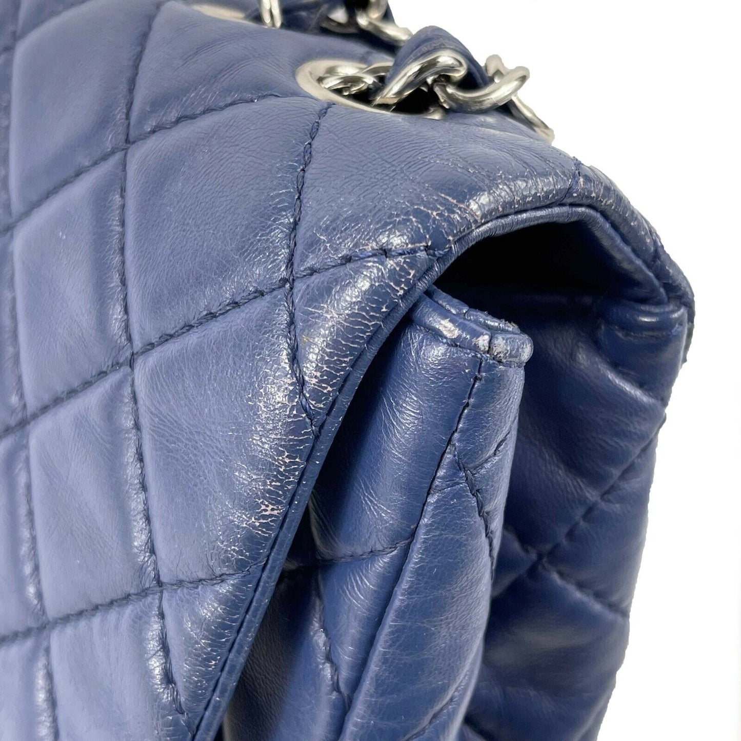 CHANEL Classic 08 Single Flap Bag - Blue Quilted Lambskin Maxi Shoulder Bag