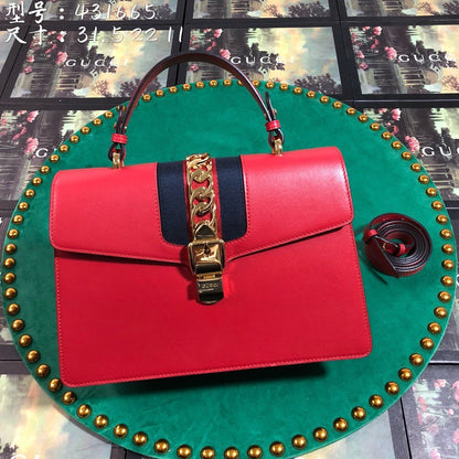 Gucci GG Sylvie Leather Medium Top Handle Bag