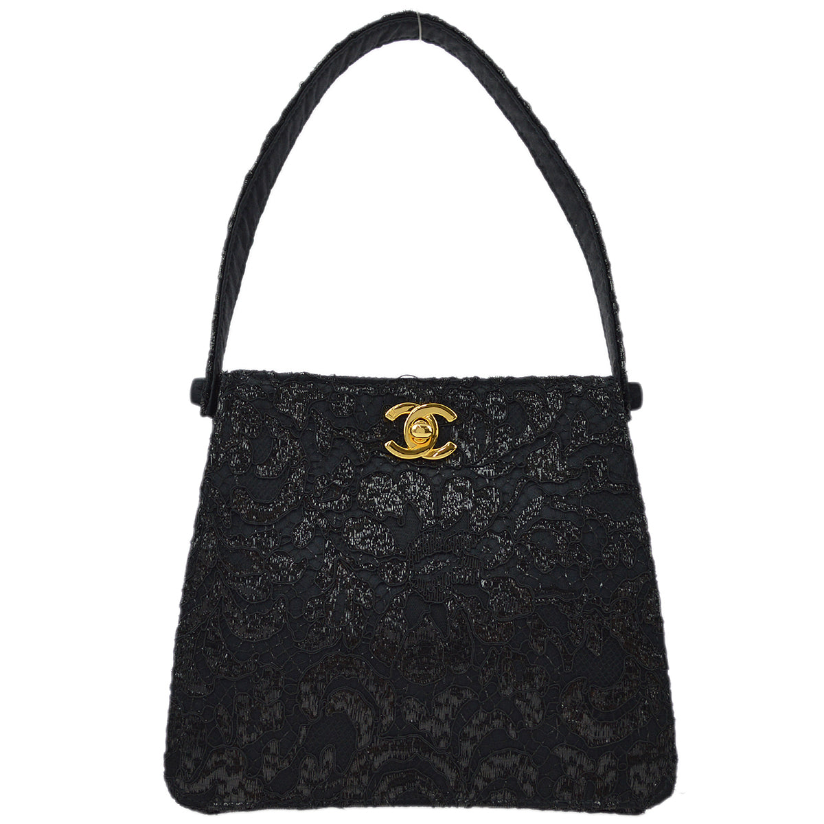 Chanel Black Satin Lace Double Sided Turn lock HandBag