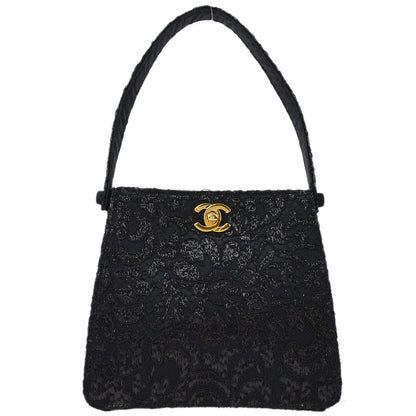 Chanel Black Satin Lace Double Sided Turn lock HandBag