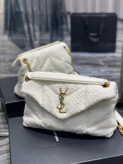 YSSL Puffer Small Chain Bag White For Women, Women’s Bags 11.4in/29cm YSL‎