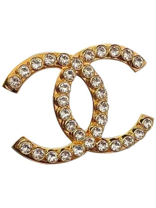 CC Logo Crystal Brooch Gold Chanel