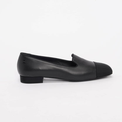 Chanel Black Calfskin Cap Toe Loafers 38
