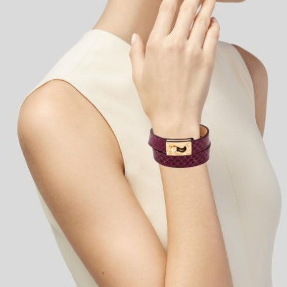 Fendi Burgundy Snakeskin Leather and Gold