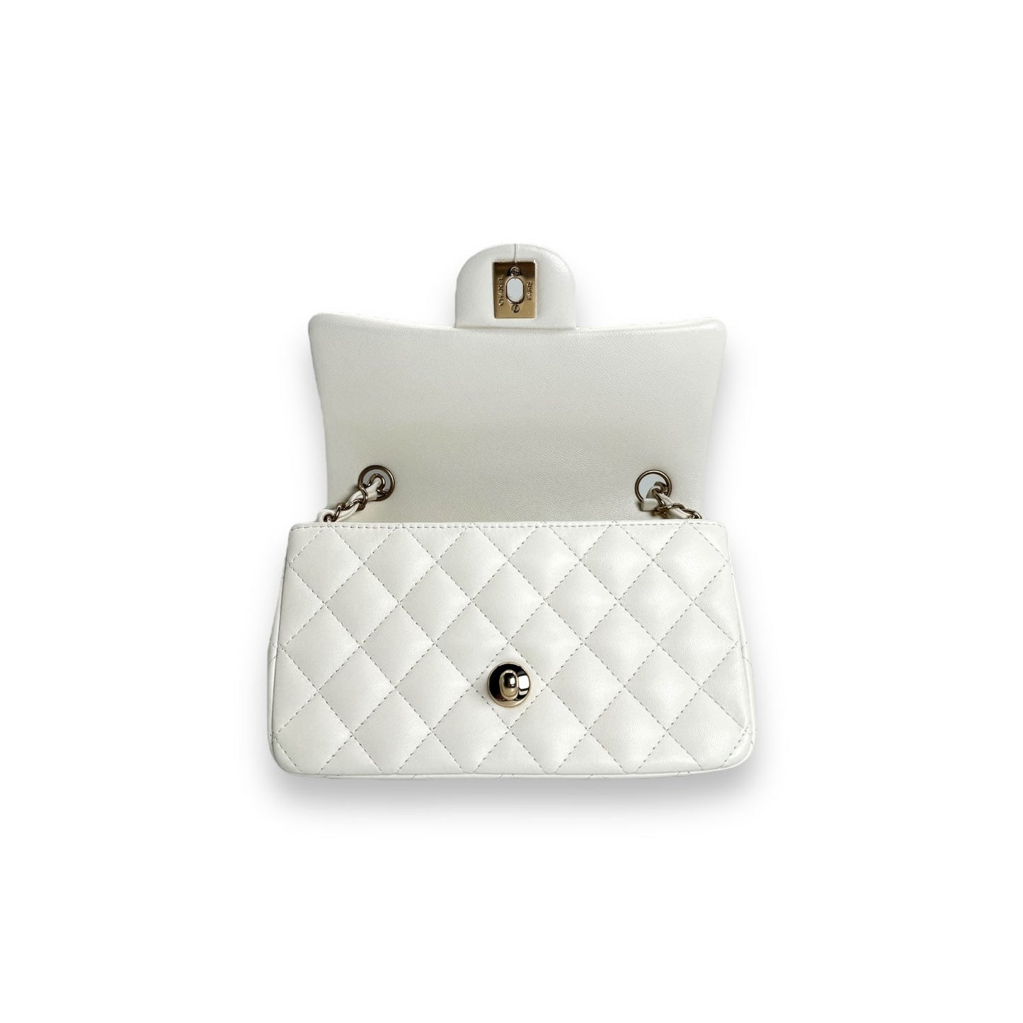 Chanel Quilted White Lambskin Mini Rectangular Flap Bag