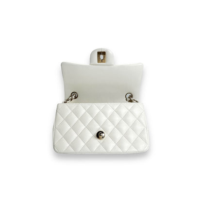 Chanel Quilted White Lambskin Mini Rectangular Flap Bag