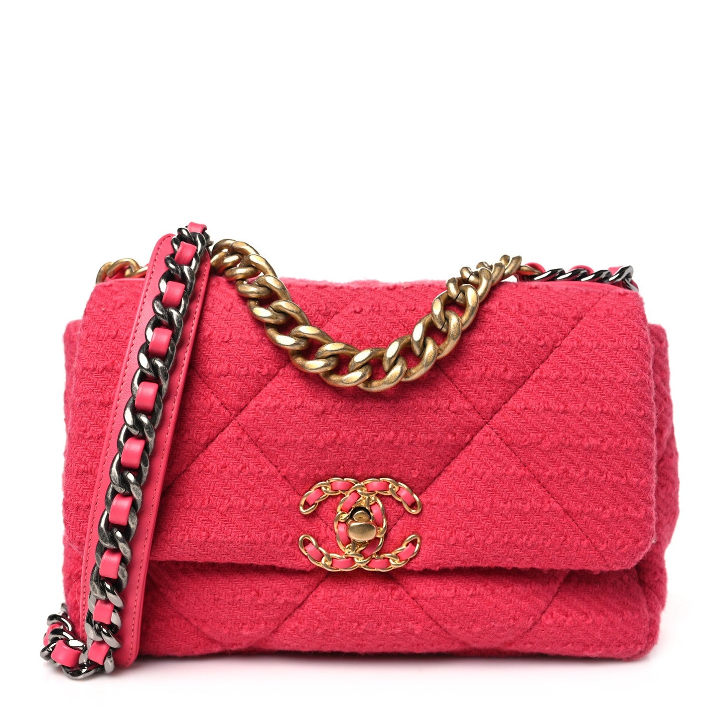 Tweed Quilted Medium Chanel 19 Flap Raspberry
