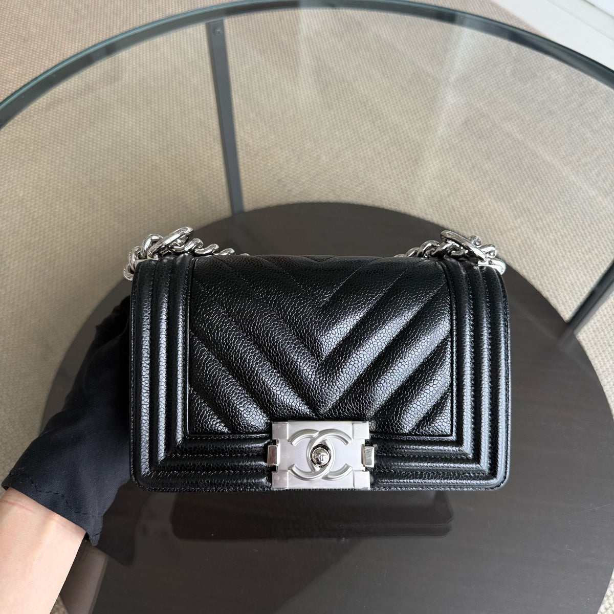 Chanel Boy Small - Caviar 20CM Chevron Black Silver Hardware Series 26