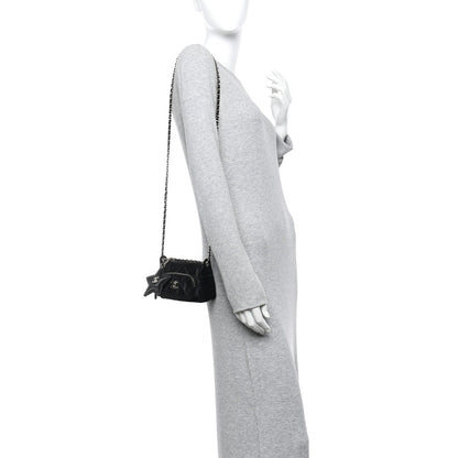 Velvet Effect Nylon Shiny Crumpled Calfskin Mini Quilted Chanel 25 Clutch With Chain Black