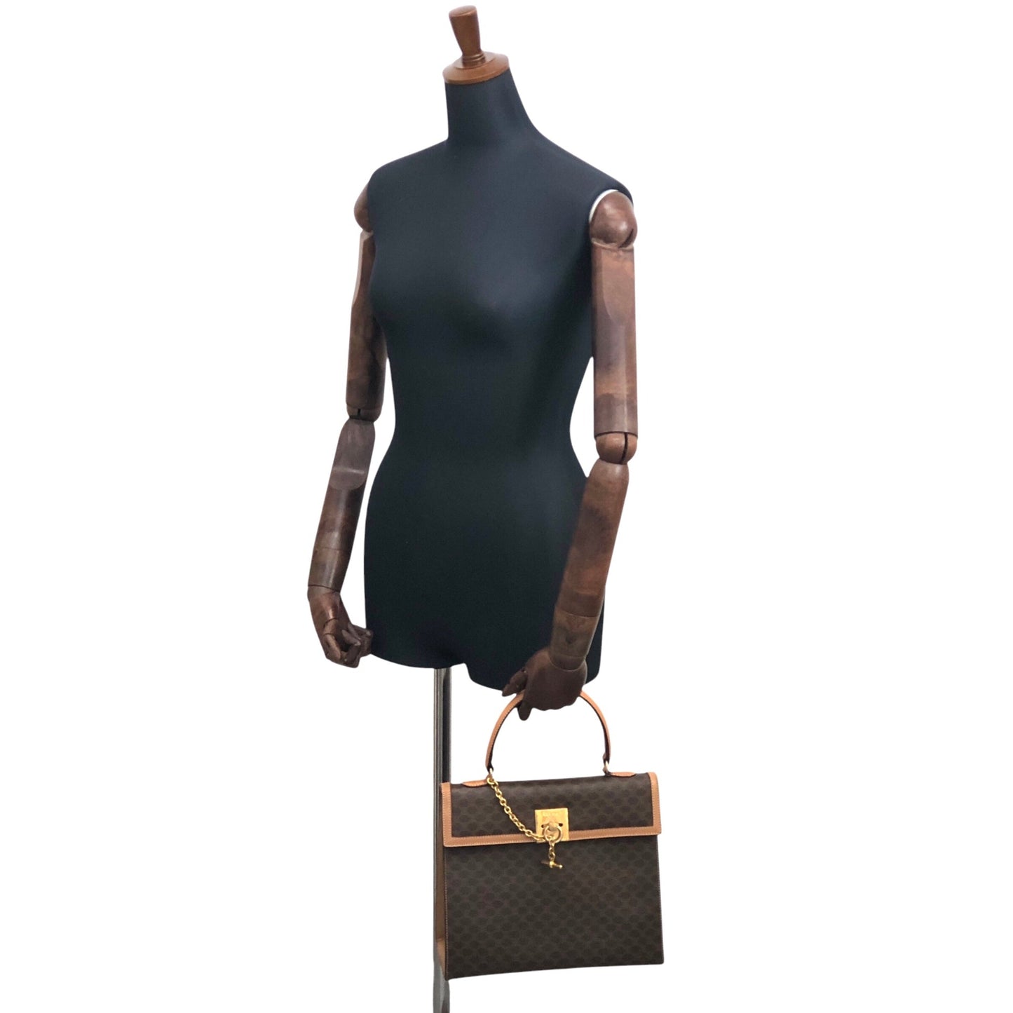 CELINE Macadam Gancini Top Handle Handbag Brown Vintage njpk8x