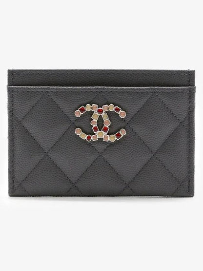 Gemstone CC Logo Caviar Leather Card Wallet Black Chanel
