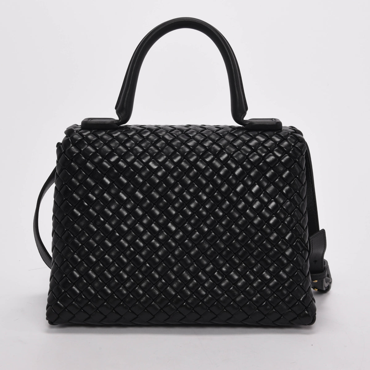 Bottega Veneta Black Intrecciato Patti Top Handle Bag