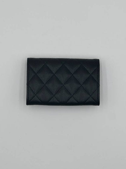 CC Logo Flap Caviar Card Wallet Black Chanel