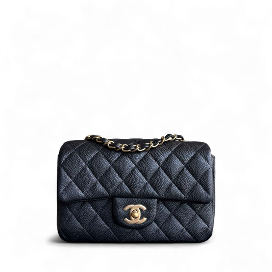 Chanel Classic Flap Mini - Caviar 20CM Quilted Grained Calfskin Black Gold Hardware Series 20