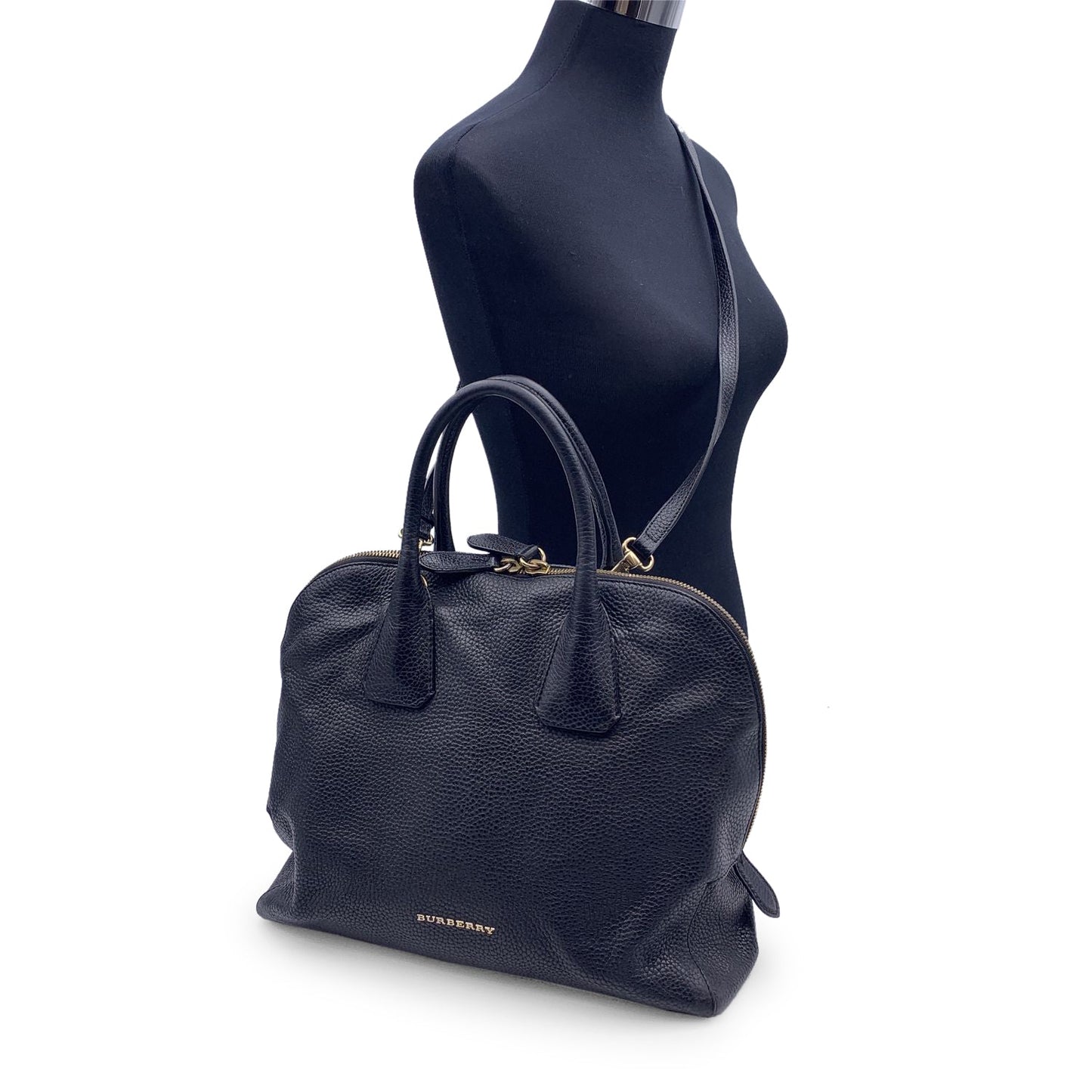 Burberry Black Leather Greenwood Dome Bag Satchel With Strap