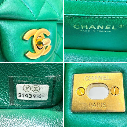 Chanel Green Lambskin Mini Rectangular Top Handle Flap