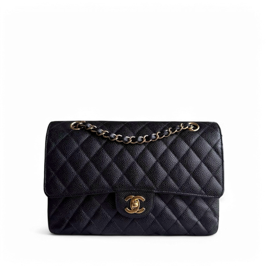 Chanel Classic Flap Medium - Caviar 25CM Quilted Black Gold Hardware Series 13