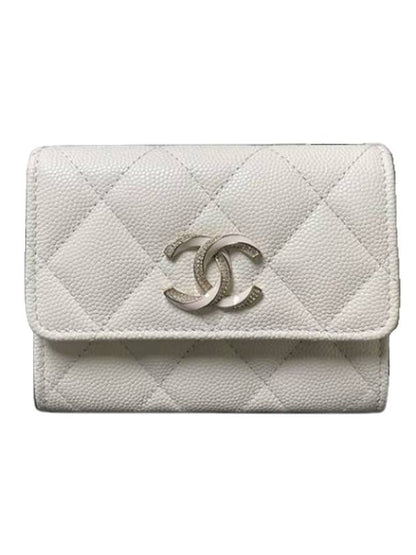 CC Logo Flap Caviar Card Wallet White Chanel
