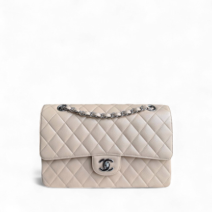Chanel Classic Flap Medium - Caviar 25CM Quilted Grained Calfskin Beige Silver Hardware Series 13