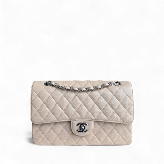 Chanel Classic Flap Medium - Caviar 25CM Quilted Grained Calfskin Beige Silver Hardware Series 13