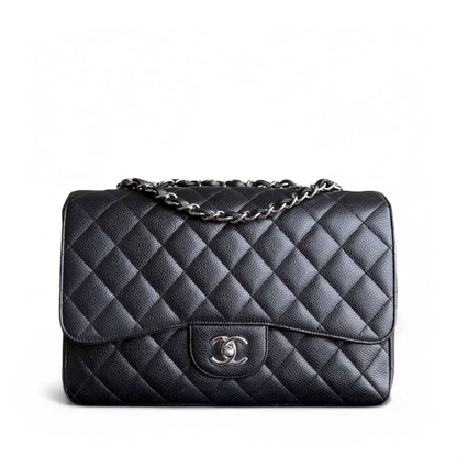 Chanel Classic Flap Jumbo - Caviar Single Flap 30CM Quilted Black Silver Hardware Series 13