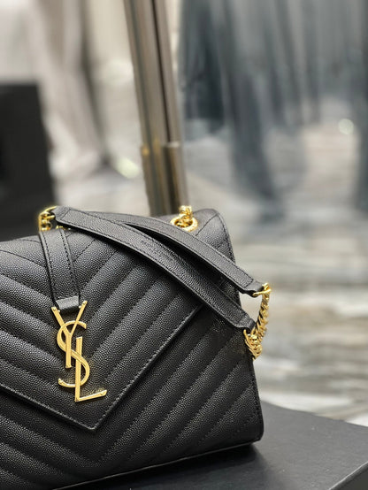 Yves Saint Laurent College Medium Chain Bag Black Gold Toned Hardware