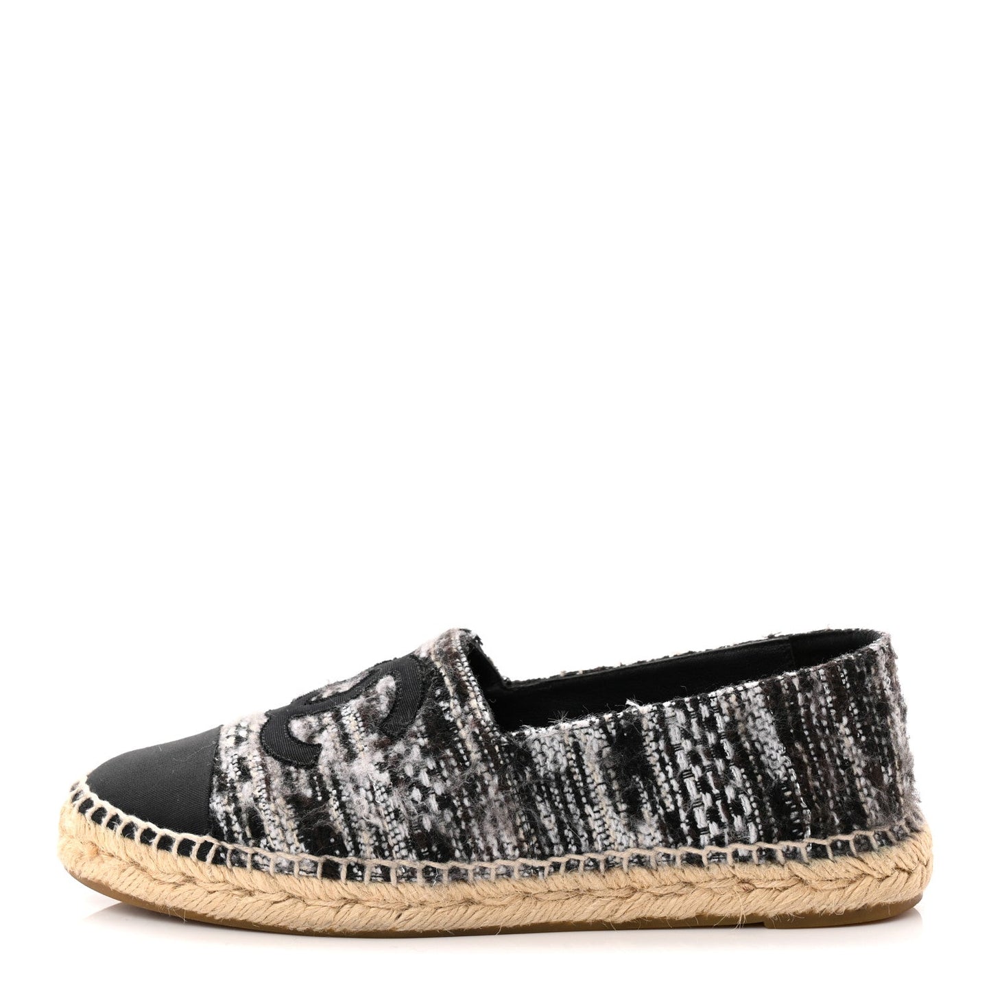 Tweed Grosgrain CC Espadrilles 38 Grey Black