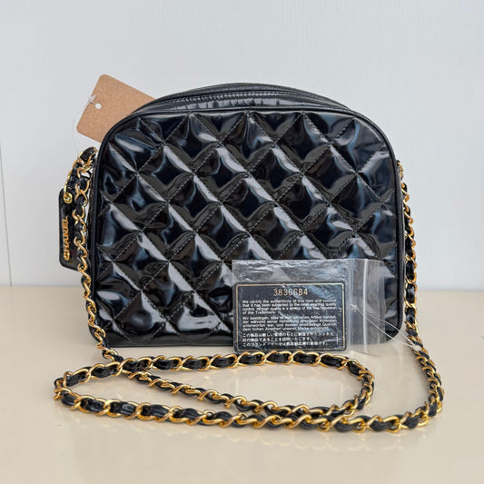 Chanel Vintage Patent Quilted Camera Bag - Black Crossbody Bags, Handbags