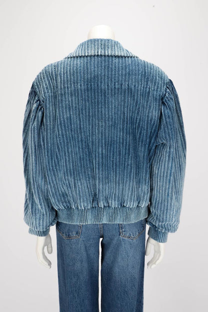 Chanel Blue Velvet & Strass Bomber Jacket FR 34