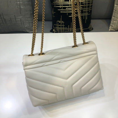 Yves Saint Laurent Loulou Small Chain Bag In Matelassé "Y" White