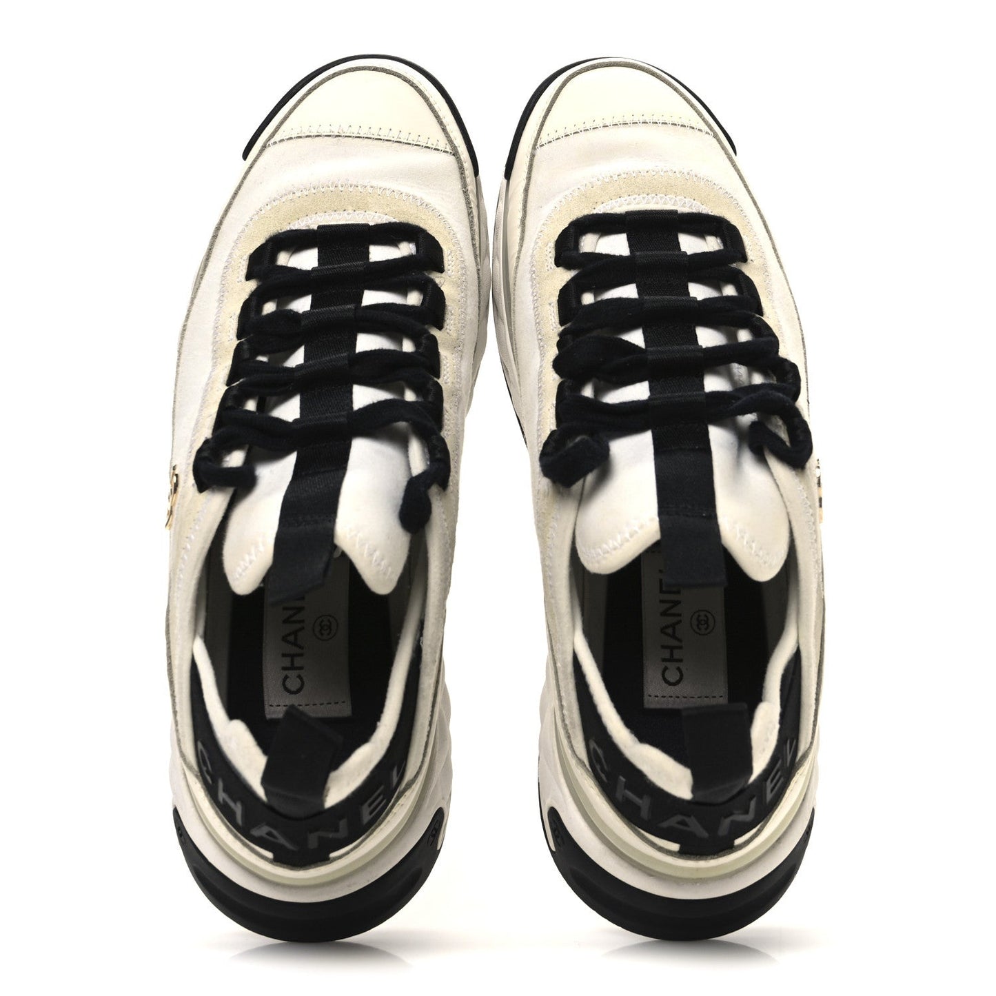 Velvet Calfskin Mixed Fibers CC Sneakers 38 Ivory Black