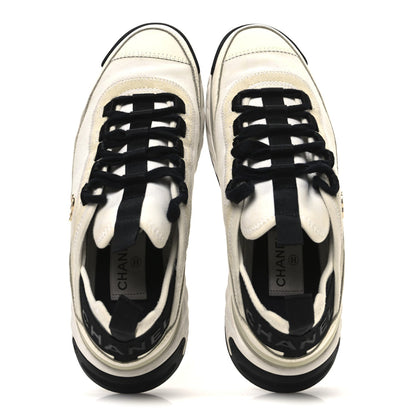 Velvet Calfskin Mixed Fibers CC Sneakers 38 Ivory Black