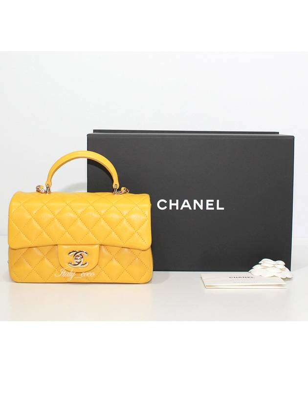 Top Handle Lambskin Mini Flap Cross Bag Yellow Chanel
