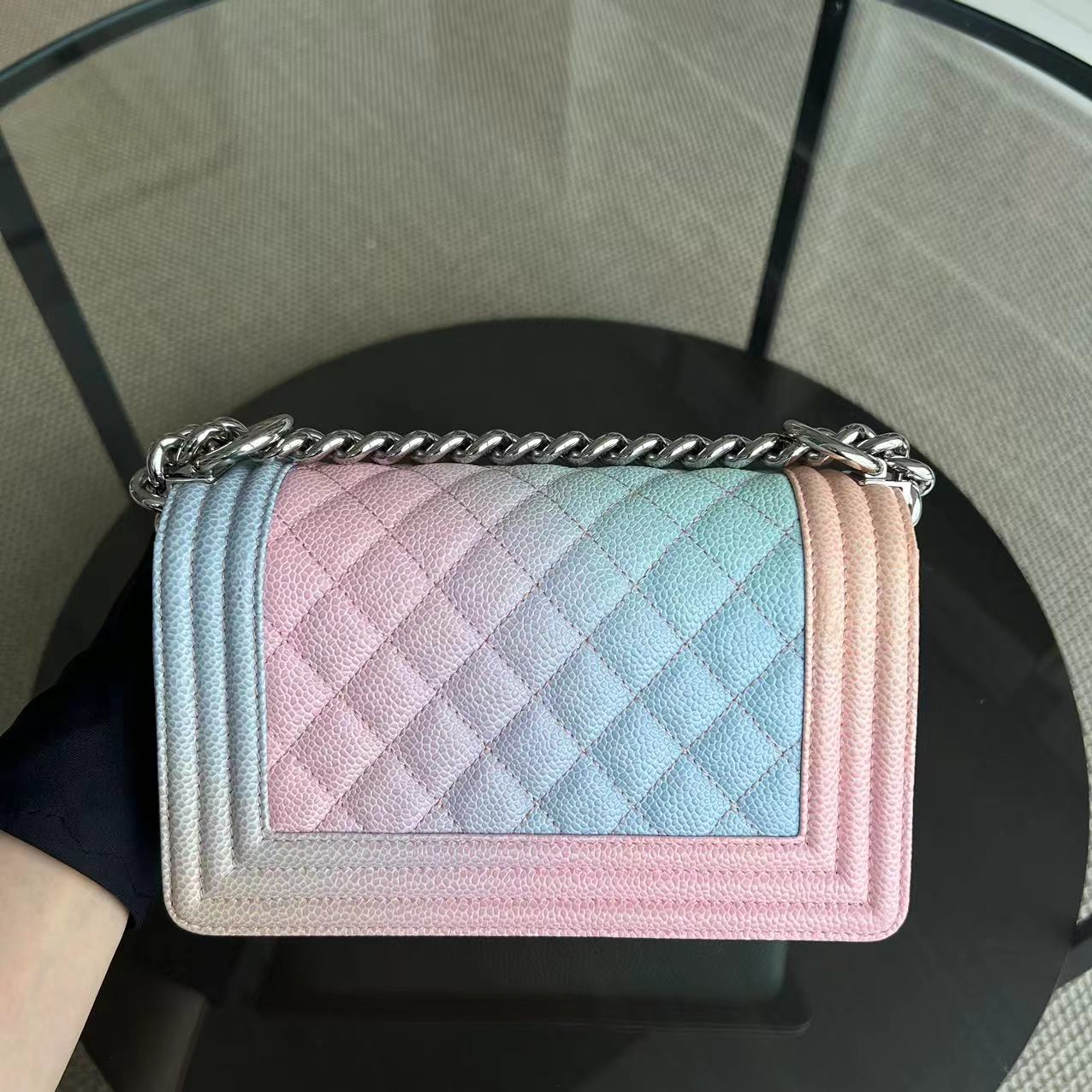 *Un* Caviar Boy Rainbow Small Quilted Grained Calfskin Multicolor Silver Hardware Series 25