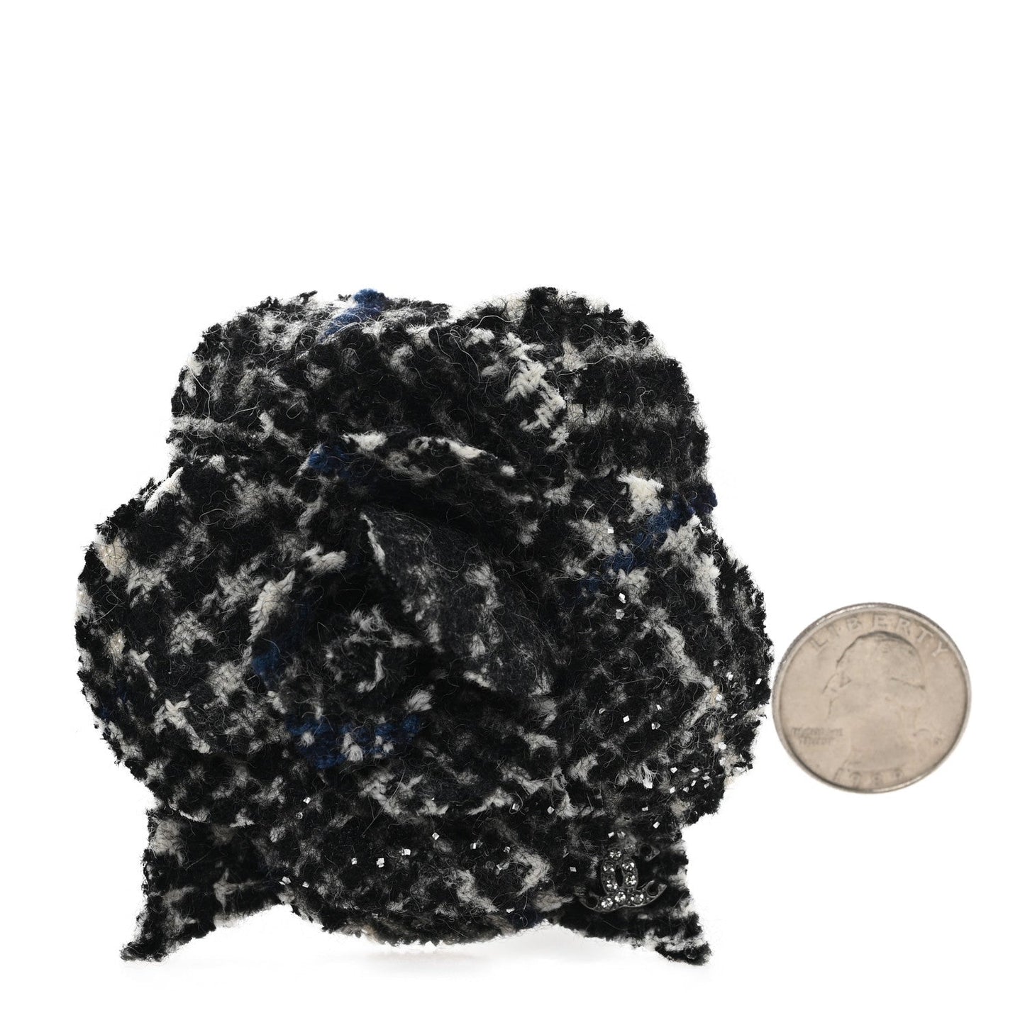 Tweed Camellia Pin Brooch Black White Navy