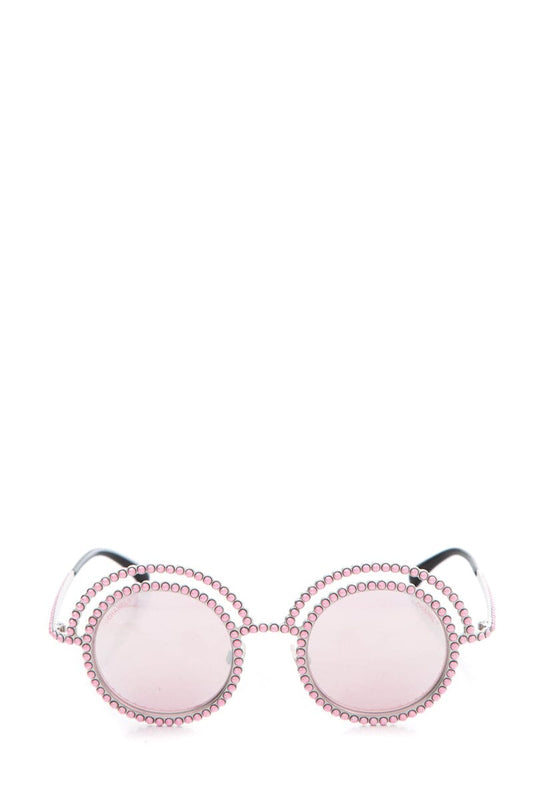 Chanel Pink Round Faux Pearl Embellished Sunglasses