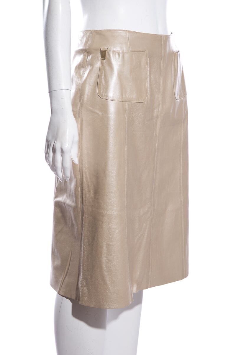 Chanel Vintage Gold Lambskin Leather Skirt SZ 40