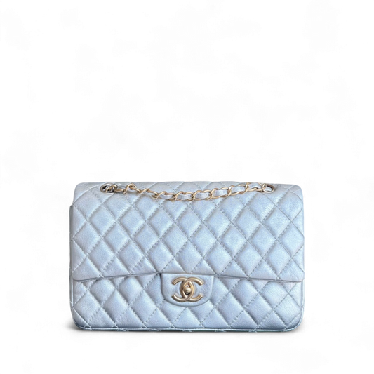 Chanel Classic Flap Medium - 25CM Quilted Lambskin Metallic Silver Gold Hardware Series 12 (Copy)