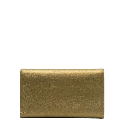 Chanel Cocomark Three Folded Wallet Long Wallet Metal Curry Leather  CHANEL