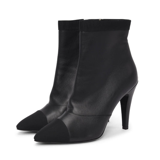 Chanel Black Lambskin Cap Toe Ankle Boots 40